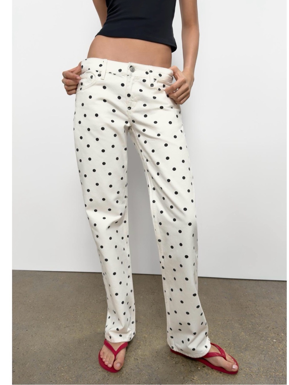 Zara TRF LOW RISE WIDE LEG POLKA DOT JEANS